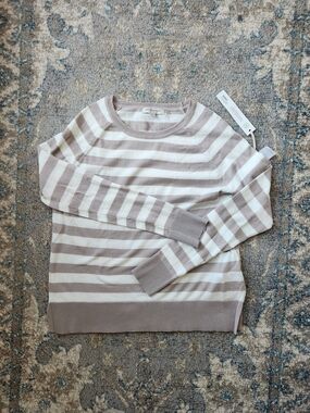 Liverpool Striped Lightweight Crewneck Sweater - Taupe & White NWT